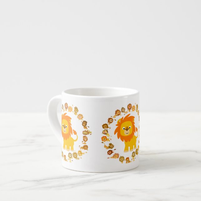 Cute Cartoon Lion Mandala Espresso Mug (Front Left)