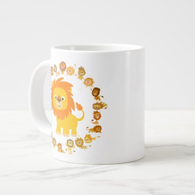 Cute Cartoon Lion Mandala Jumbo Mug (Front Left)