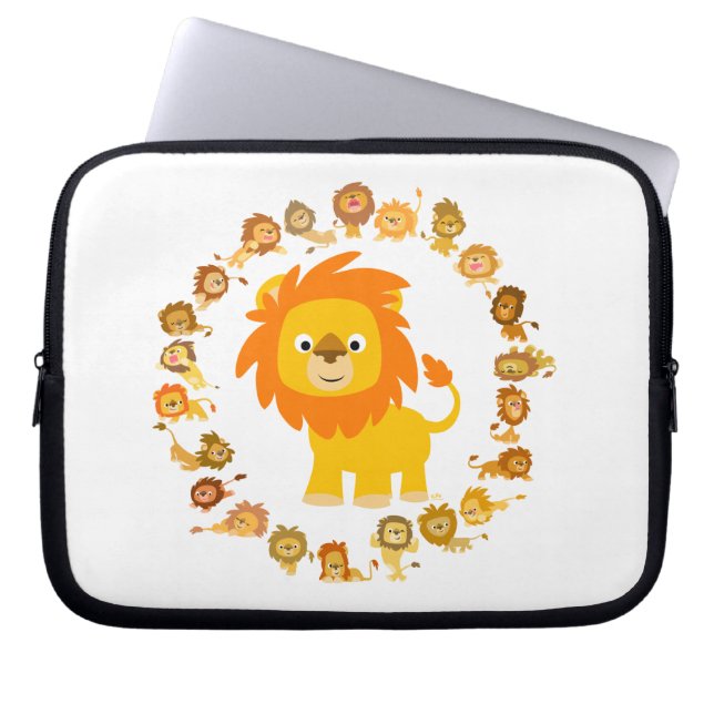 Cute Cartoon Lion Mandala Laptop Sleeve (Front)