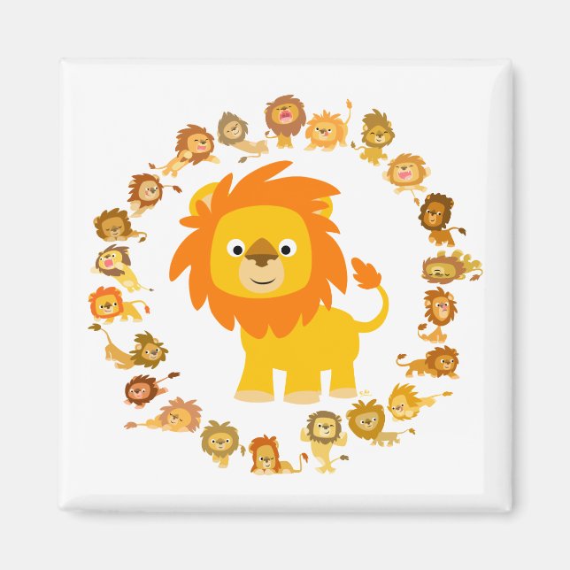 Cute Cartoon Lion Mandala Magnet (Front)