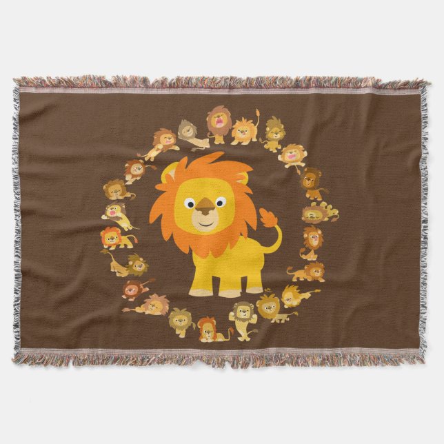 Cute Cartoon Lion Mandala Throw Blanket (Front)