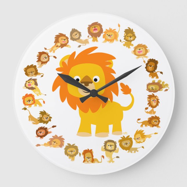 Cute Cartoon Lion Mandala Wall Clock (Front)