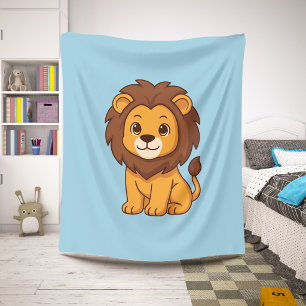 Cute Cartoon Lion on Blue Sherpa Blanket