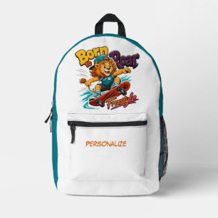 Cute Cartoon Lion on Skateboard Personalised Printed Backpack