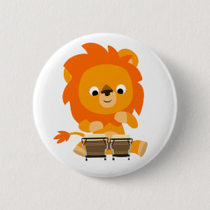 Cute Cartoon Lion Paying Bongos Button Badge