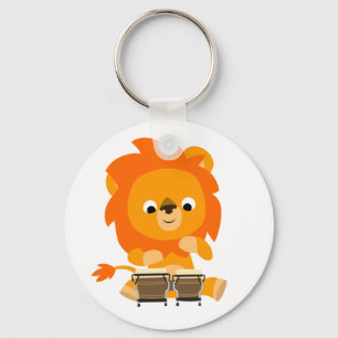 Cute Cartoon Lion Paying Bongos Keyring