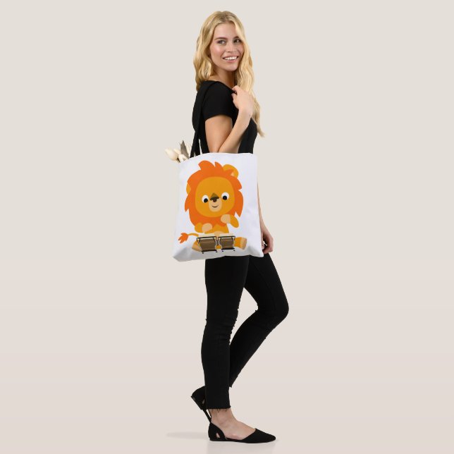 Cute Cartoon Lion Paying Bongos Tote Bags (On Model)