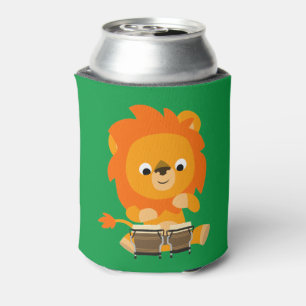 Cute Cartoon Lion Playing Bongos Can Cooler