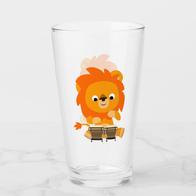 Cute Cartoon Lion Playing Bongos Tumbler (Front)
