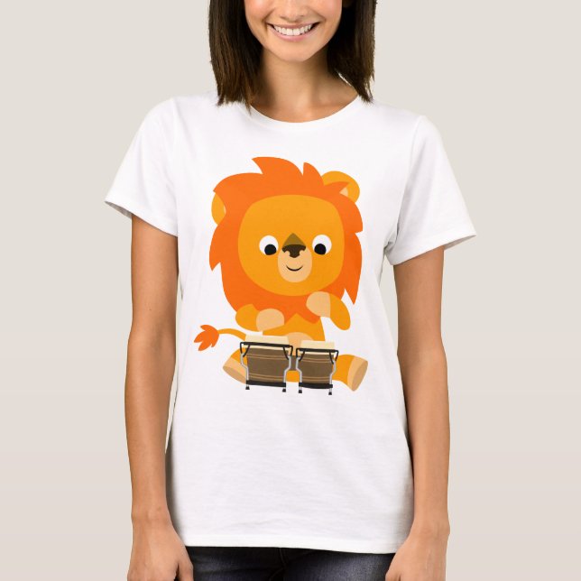 Cute Cartoon Lion Playing Bongos Women's T-Shirt (Front)