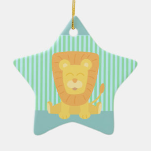 Cute Cartoon Lion with stripes background Ceramic Tree Decoration