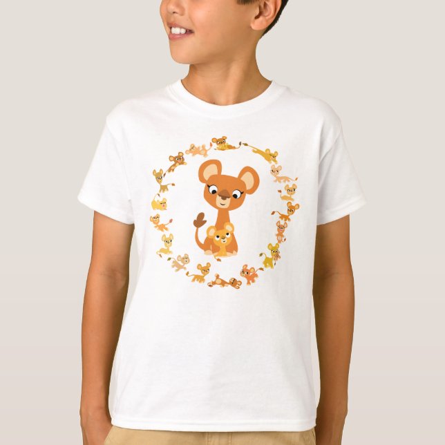 Cute Cartoon Lionesses Mandala Children T-Shirt (Front)
