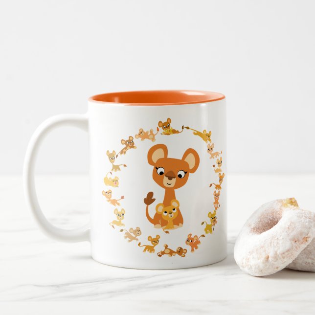 Cute Cartoon Lionesses Mandala Mug (With Donut)