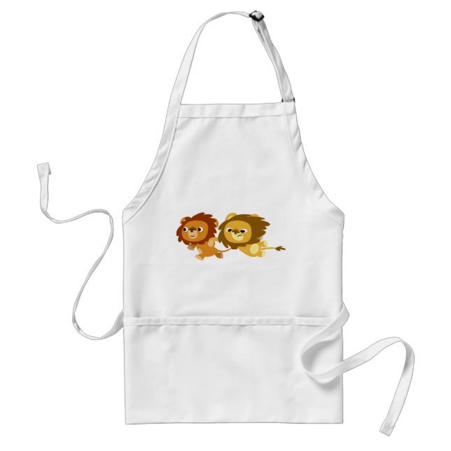 Cute Cartoon Lions in a Hurry Apron (Front)