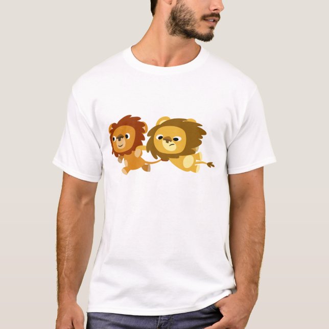 Cute Cartoon Lions in a Hurry Children T-Shirt (Front)