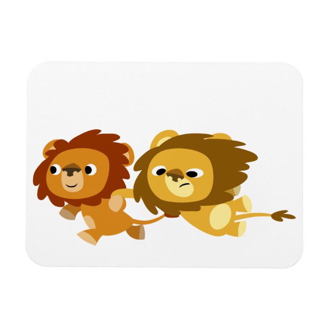 Cute Cartoon Lions in a Hurry Flexible Magnet (Horizontal)