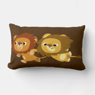 Cute Cartoon Lions in a Hurry Pillow