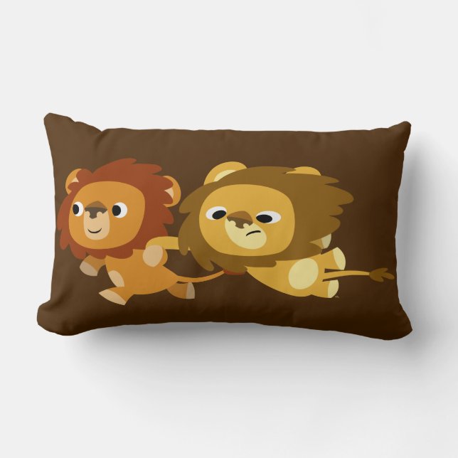 Cute Cartoon Lions in a Hurry Pillow (Front)