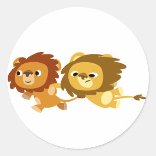 Cute Cartoon Lions in a Hurry Sticker