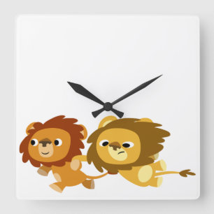 Cute Cartoon Lions in a Hurry Wall Clock