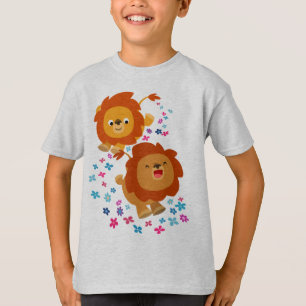 Cute Cartoon Lions In The Garden Children T-Shirt