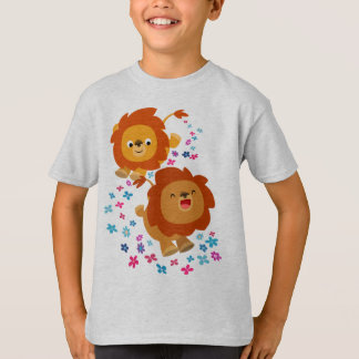 Cute Cartoon Lions In The Garden Children T-Shirt