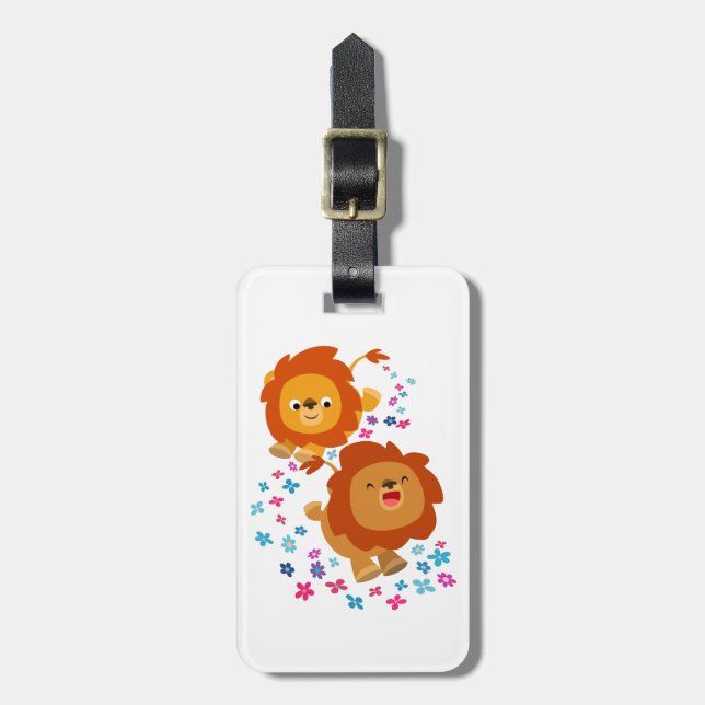 Cute Cartoon Lions In The Garden Luggage Tag (Front Vertical)