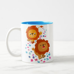 Cute Cartoon Lions In The Garden Mug