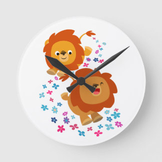 Cute Cartoon Lions In The Garden Wall Clock