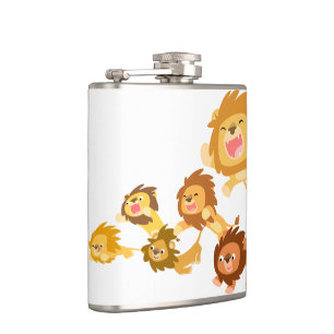 Cute Cartoon Lions' Parade Hip Flask
