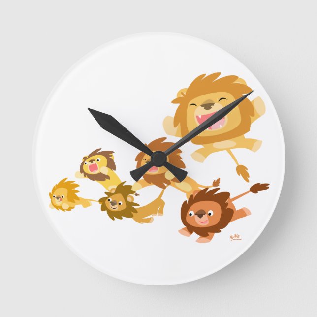 Cute Cartoon Lions' Parade Wall Clock (Front)