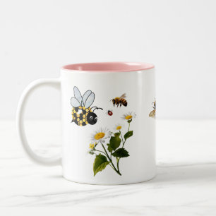 Cute Cartoon Little Bee Ladybug Daisy Kids Nature Two-Tone Coffee Mug