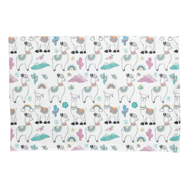 Cute Cartoon Llama Pattern Pillowcase (Front-Left)