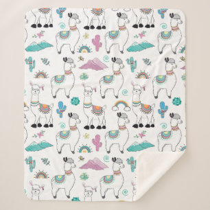 Cute Cartoon Llama Pattern Sherpa Blanket