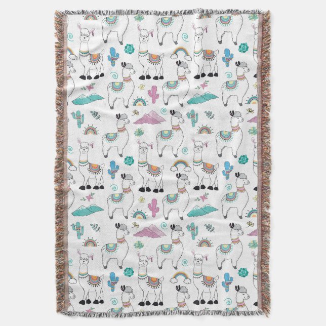 Cute Cartoon Llama Pattern Throw Blanket (Front Vertical)