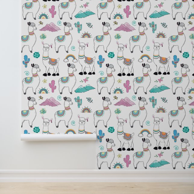 Cute Cartoon Llama Pattern Wallpaper (Application)