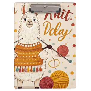 Cute Cartoon llama wearing a knit scarf Clipboard