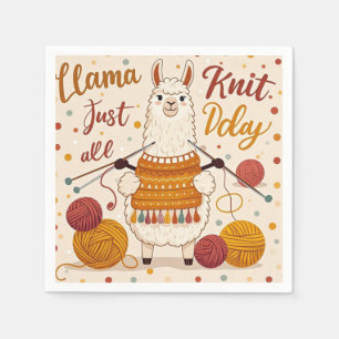 Cute Cartoon llama wearing a knit scarf Napkin