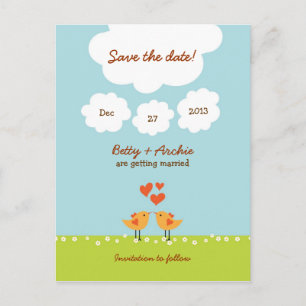 Cute Cartoon Love Birds (Day) Wedding Announcement Postcard