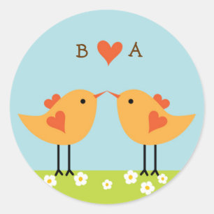 Cute Cartoon Love Birds (Day) Wedding Classic Round Sticker