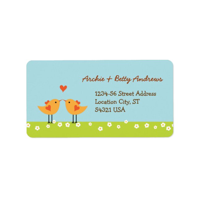 Cute Cartoon Love Birds (Day) Wedding Label (Front)
