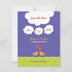Cute Cartoon Love Birds (Night) Wedding Invitation