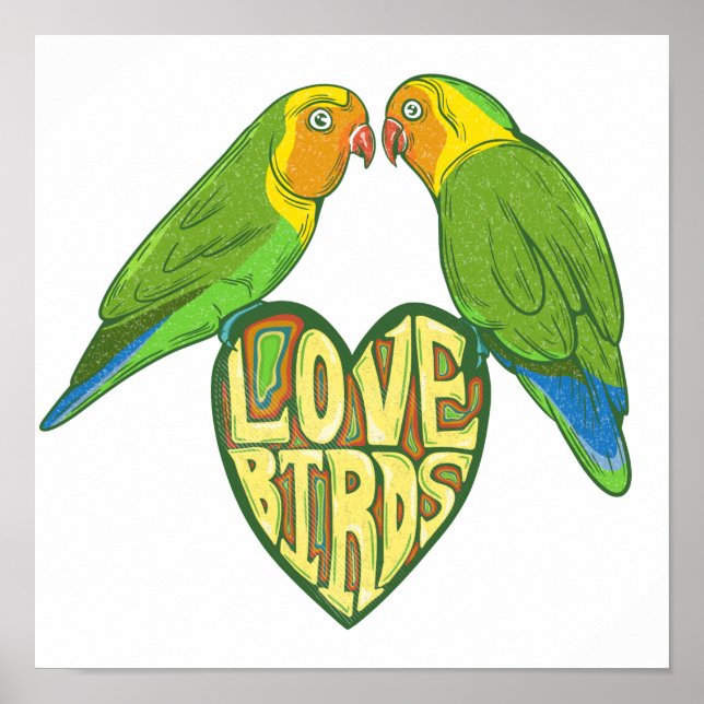Cute cartoon love birds poster (Front)