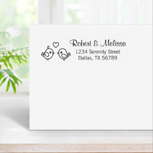 Cute Cartoon Lovebirds - Couple Address Rubber Stamp