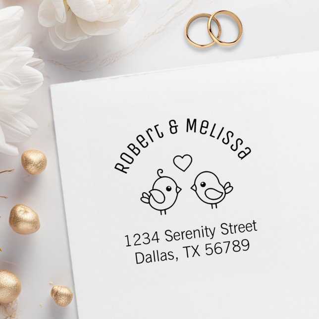 Cute Cartoon Lovebirds Couple Arch Address Rubber Stamp (Creator Uploaded)