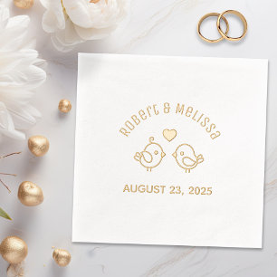 Cute Cartoon Lovebirds Couple Wedding Anniversary Foil Napkins