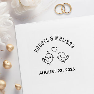 Cute Cartoon Lovebirds Couple Wedding Anniversary  Rubber Stamp