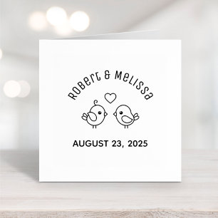 Cute Cartoon Lovebirds Couple Wedding Anniversary Rubber Stamp