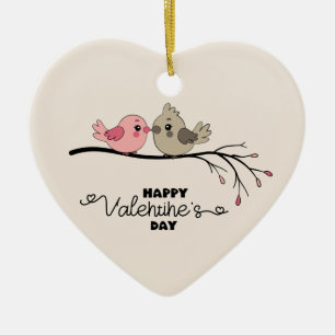 Cute Cartoon Lovebirds on branch Valentine’s Day Ceramic Tree Decoration