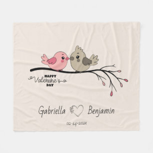 Cute Cartoon Lovebirds on branch Valentine’s Day  Fleece Blanket